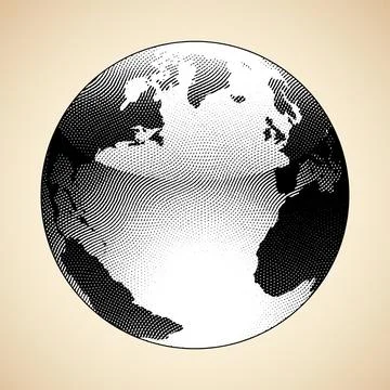 Scratchboard Engraved Globe Illustration with White Fill Stock Illustration