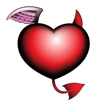 Scratchboard Engraved Good and Evil Heart with Red Fill Stock Illustration