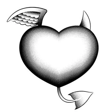 Scratchboard Engraved Good and Evil Heart Stock Illustration