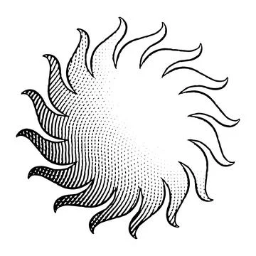 Scratchboard Engraved Icon of Sun Stock Illustration