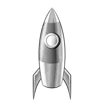Scratchboard Engraved Rocket Illustrazione stock