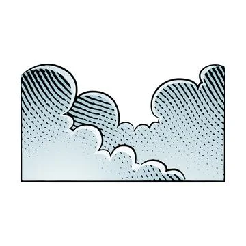 Scratchboard Engraving of Clouds with Blue Fill Stock Illustration