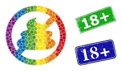 Scratched 18 Plus Stamp Seals and Spectral Colored Gradient Dotted Stop Shit  Stock Illustration