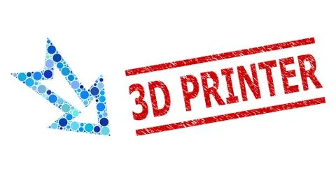 Scratched 3D Printer Seal and Arrow Right Down Collage of Circles Ilustración de archivo