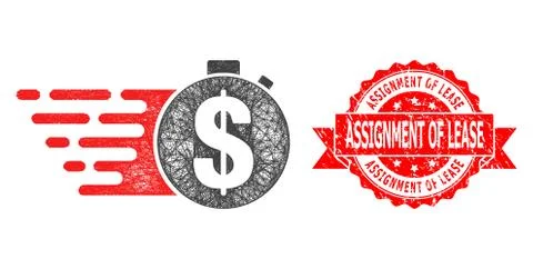 Scratched Assignment of Lease Stamp and Hatched Credit Meter Icon Illustration