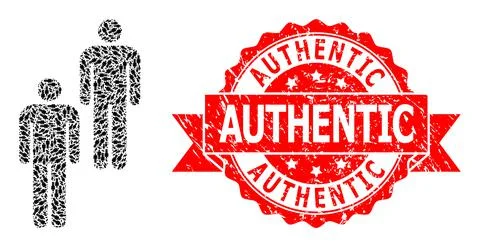 Scratched Authentic Seal Stamp and Recursive Persons Icon Mosaic 스톡 일러스트