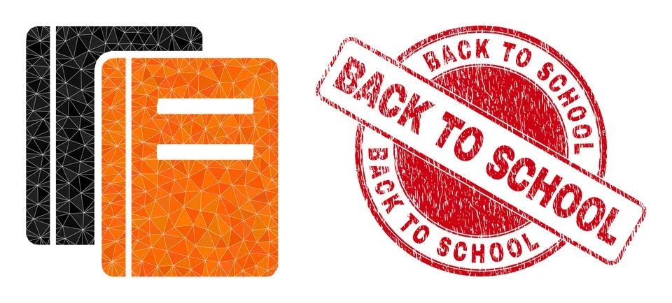 Scratched Back to School Round Stamp And Books Lowpoly Icon Illustrazione stock