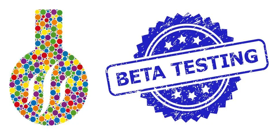 Scratched Beta Testing Stamp Seal and Colored Mosaic Chemical Aroma Stock-Illustration