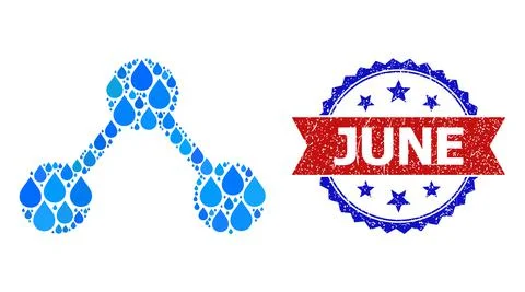 Scratched Bicolor June Stamp and Collage Relations of Blue Water Dews Stock Illustration