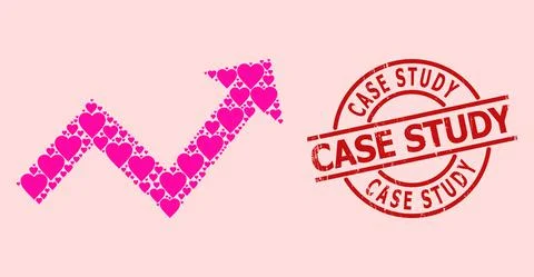 Scratched Case Study Badge and Pink Lovely Trend up Arrow Mosaic Stock Illustration