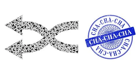 Scratched Cha-Cha-Cha Stamp and Triangle Shuffle Arrows Left Mosaic Stock Illustration