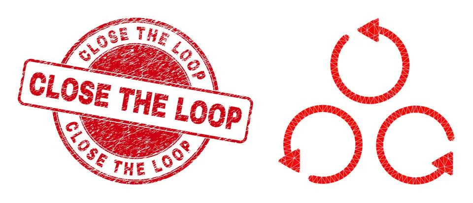 Scratched Close the Loop Round Badge and Different Rotation Triangle Icon Stock Illustration