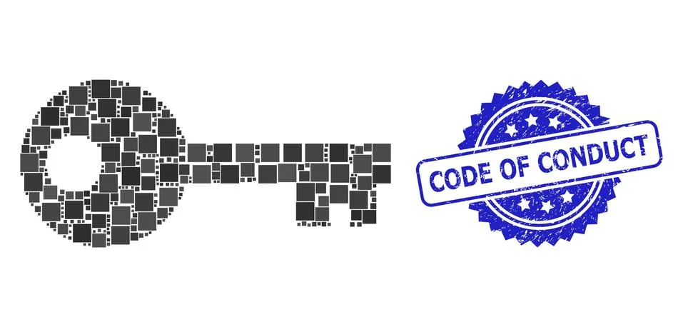 Scratched Code of Conduct Stamp and Square Dot Collage Key Stock Illustration