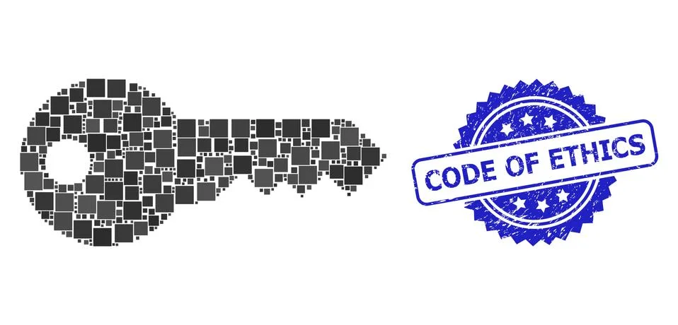 Scratched Code of Ethics Seal and Square Dot Mosaic Key Stockillustratie