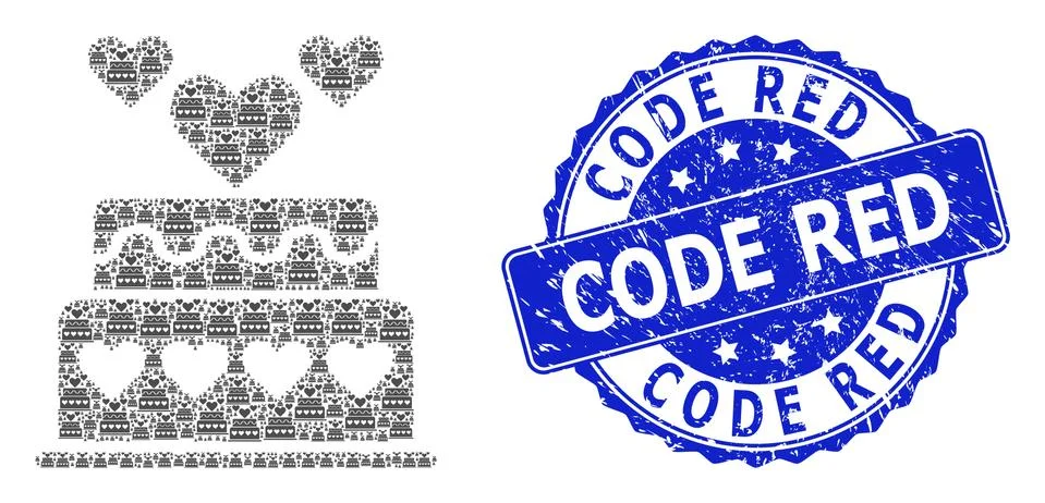 Scratched Code Red Round Seal Stamp and Recursive Marriage Cake Icon Composition Illustrazione stock