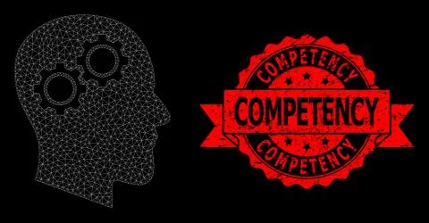 Scratched Competency Stamp and Web Net Head Gears 스톡 일러스트