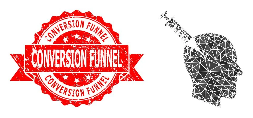 Scratched Conversion Funnel Stamp And Head Injection Polygonal Mocaic Icon Illustrazione stock