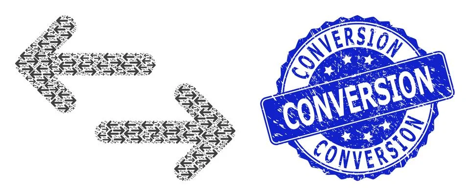Scratched Conversion Round Stamp and Recursive Exchange Arrows Icon Composition Stockillustratie