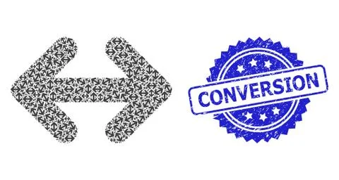 Scratched Conversion Stamp and Recursive Exchange Arrows Horizontally Icon Stock Illustration