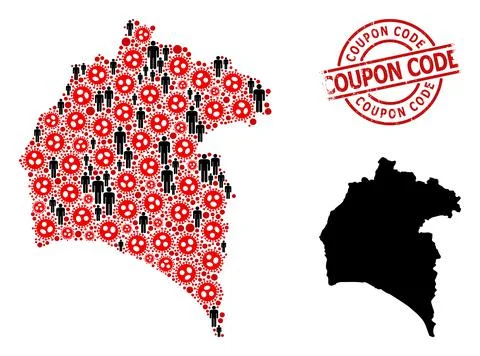 Scratched Coupon Code Badge and Men with Flu Virus Mosaic Map of Huelva Province Stock Illustration