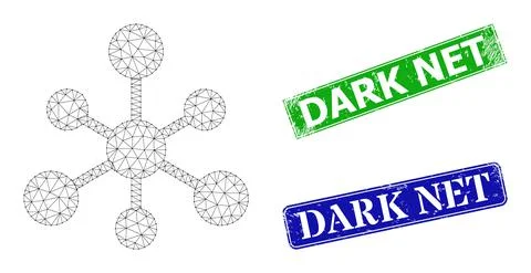 Scratched Dark Net Stamp Imitations and Triangular Mesh Linked Hub Icon Stockillustratie