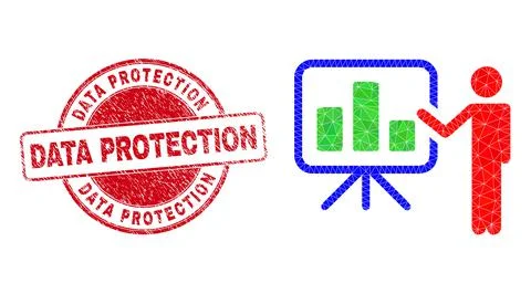 Scratched Data Protection Round Stamp Seal And Bar Chart Public Report Low-Poly Stock Illustration