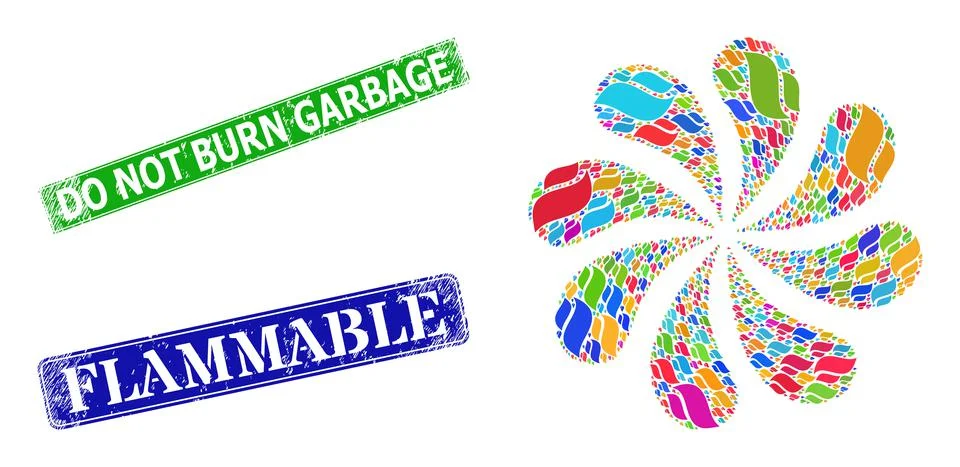 Scratched Do Not Burn Garbage Stamp Seals and Flame Icon Multi Colored Swirl Illustrazione stock