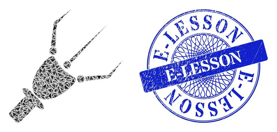 Scratched E-Lesson Stamp Seal and Triangle Nanobot Arm Mosaic Stock Illustration