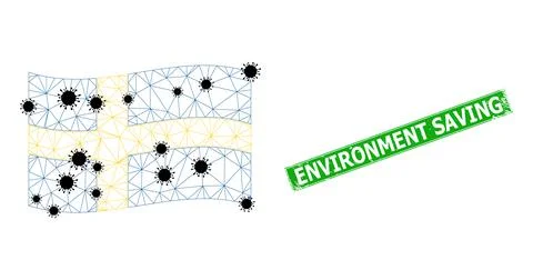 Scratched Environment Saving Stamp Seal and Triangulated Mesh Waving Sweden Flag Stock Illustration