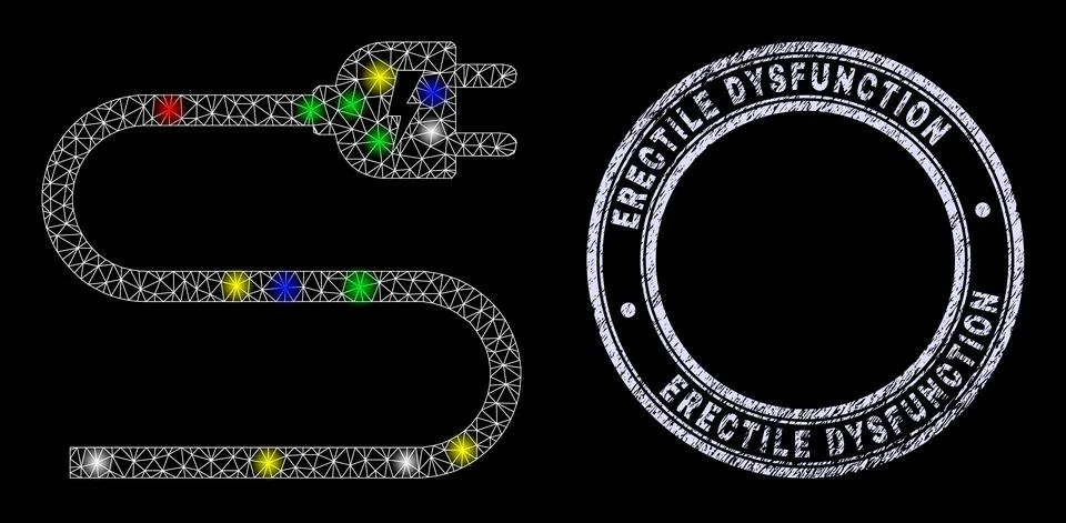 Scratched Erectile Dysfunction Stamp Seal and Shiny Network Electric Cord Stock Illustration
