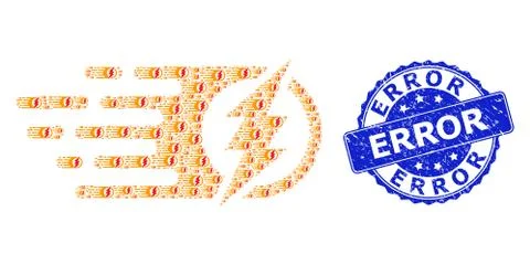 Scratched Error Round Stamp and Fractal Electric Spark Icon Collage Ilustración de archivo