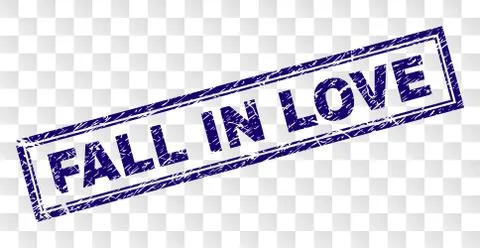 Scratched FALL IN LOVE Rectangle Stamp Stock Illustration