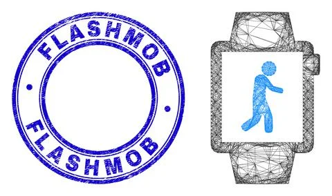 Scratched Flashmob Watermark and Network Irregular Mesh Walking Tracker Watches Stock Illustration
