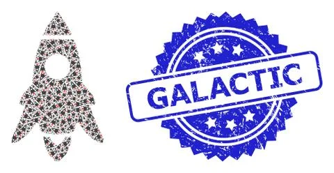 Scratched Galactic Watermark and Recursion Rocket Start Icon Collage Stockillustratie