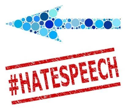 Scratched #Hatespeech Seal and Sharp Arrow Left Composition of Round Dots Stock Illustration