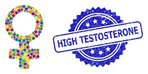 Scratched High Testosterone Stamp and Colored Mosaic Female Symbol Stock Illustration