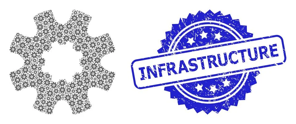Scratched Infrastructure Seal and Recursion Cog Gear Icon Mosaic イラスト素材
