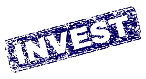 Scratched INVEST Framed Rounded Rectangle Stamp Stock Illustration