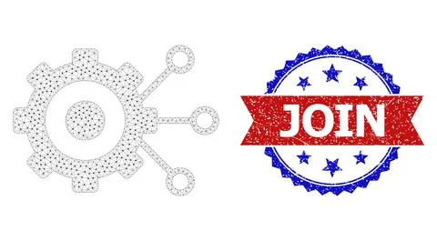 Scratched Join Round Rosette Bicolor Seal Stamp and Mesh 2D Gear Connections 库存插图