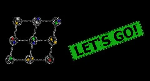 Scratched LetS Go Seal with Net Inclined Grid Nodes Constellation Icon with Illustrazione stock
