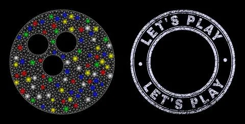 Scratched Let'S Play Badge and Glitter Network Bowling Ball Stock Illustration