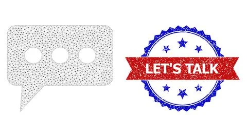 Scratched Let'S Talk Round Rosette Bicolor Seal Stamp and Mesh Network Opinion Stock Illustration