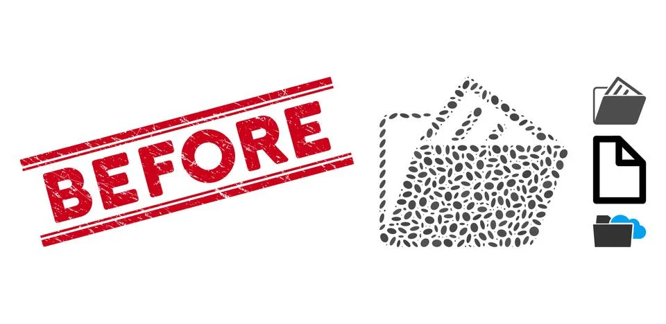 Scratched Before Line Stamp with Collage Document Folder Icon Stock Illustration