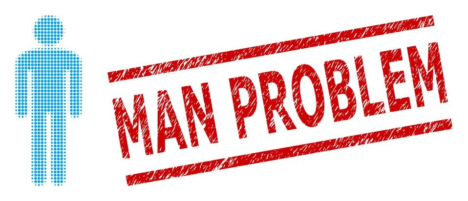 Scratched Man Problem Stamp and Halftone Dotted Man Illustrazione stock