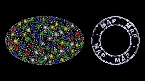 Scratched Map Stamp Seal and Glitter Network Ellipse Stock Illustration