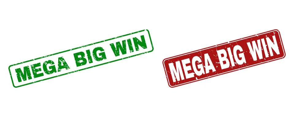 Scratched MEGA BIG WIN Rubber Prints with Rounded Rectangle Frames 스톡 일러스트
