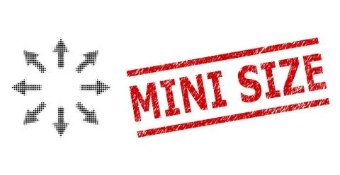 Scratched Mini Size Stamp and Halftone Dotted Radial Arrows Illustrazione stock
