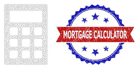 Scratched Mortgage Calculator Round Rosette Bicolor Seal Stamp and Mesh Network Stock Illustration