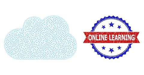 Scratched Online Learning Round Rosette Bicolor Badge and Mesh 2D Cloud Illustrazione stock