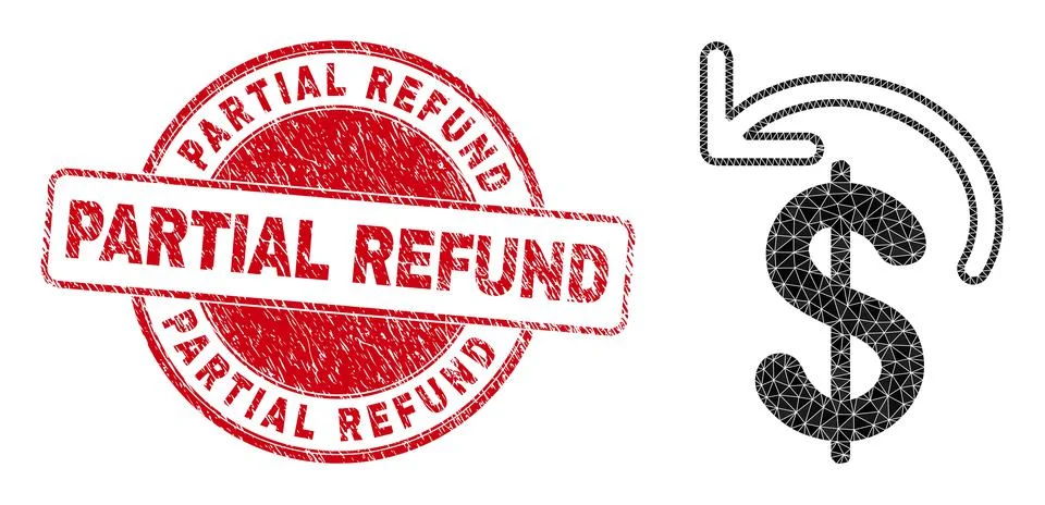 Scratched Partial Refund Round Badge and Dollar Refund Lowpoly Icon Ilustración de archivo